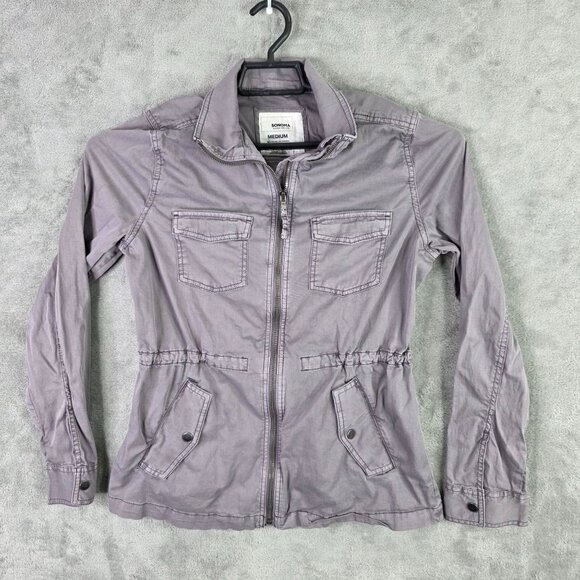 Womens Sonoma Gray Utility Jacket Full Zip Long Sleeve Cotton Stretch Size M - Picture 2 of 8